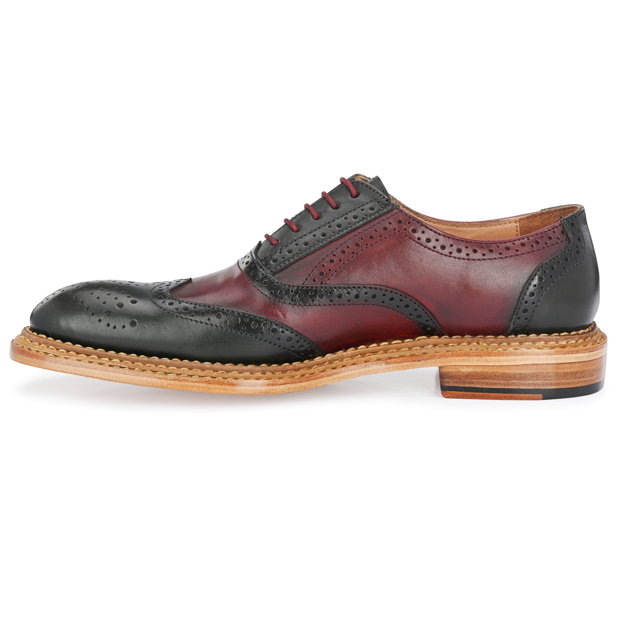 GOODYEAR WELTED TRIPLE OUT SOLE LEATHER SHOES Olive Bordo 