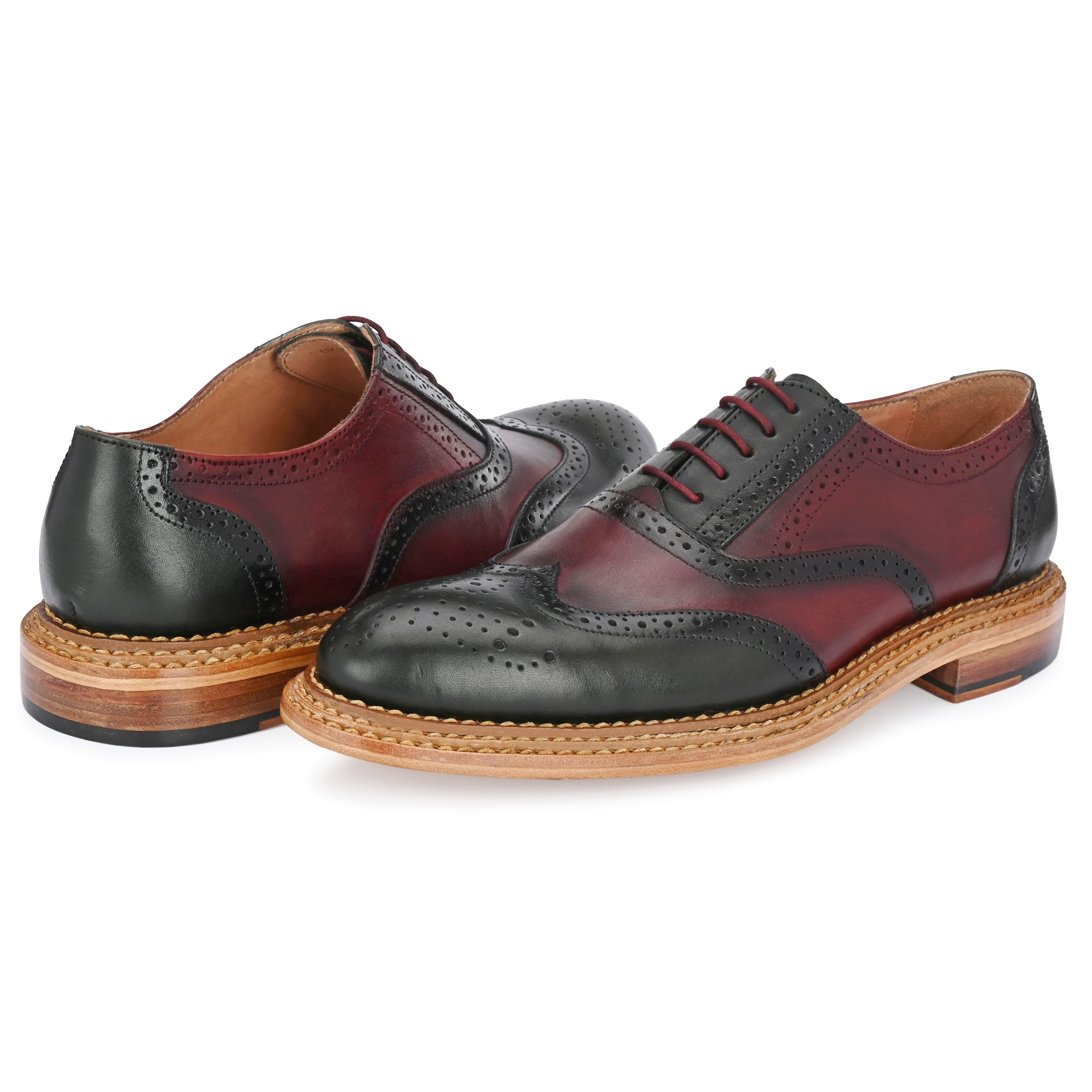 GOODYEAR WELTED TRIPLE OUT SOLE LEATHER SHOES Olive Bordo 